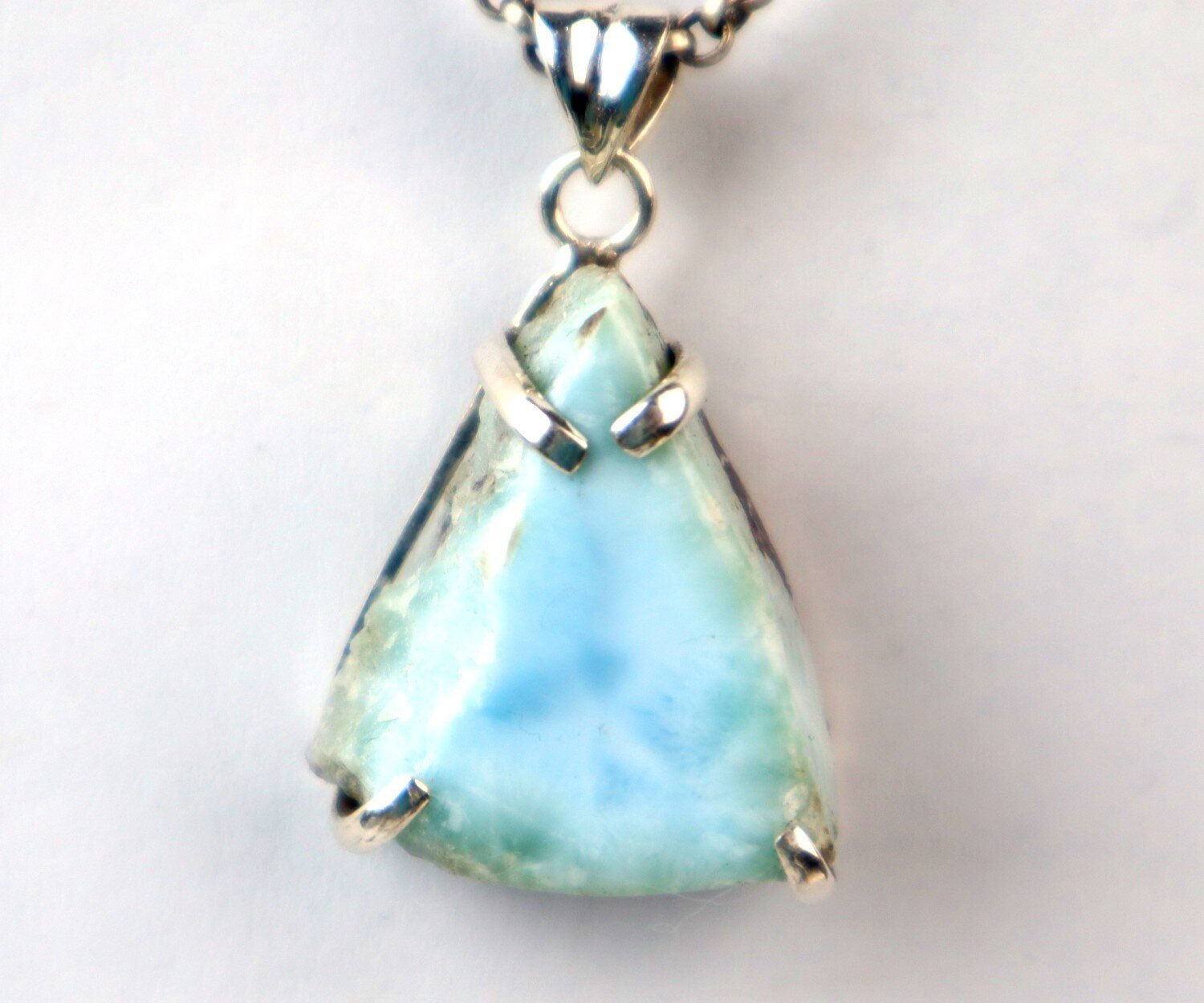 Handcrafted Natural Sky Blue Larimar 925 Sterling Silver Triangle Slice Pendant – photo 4