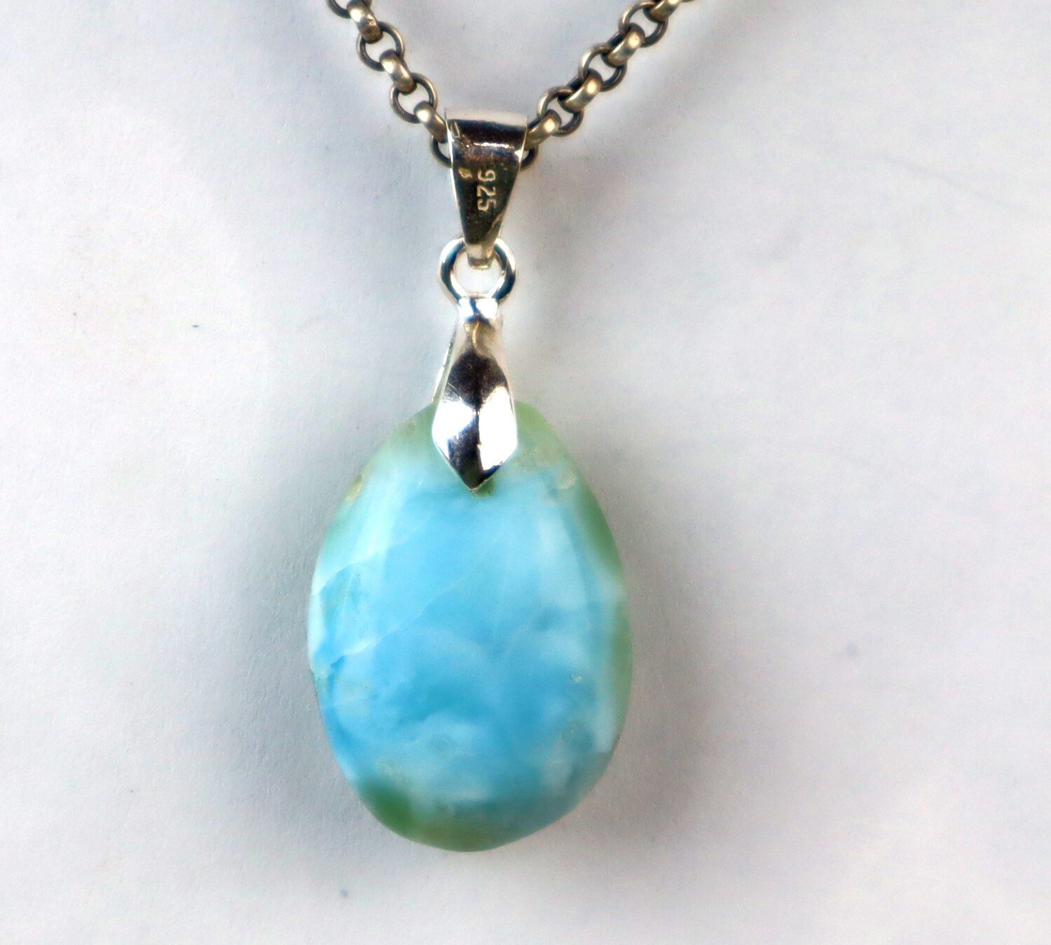 1.50 Inch Genuine Dominican Ocean Blue Larimar Oval Pendant 925 Sterling – photo 7