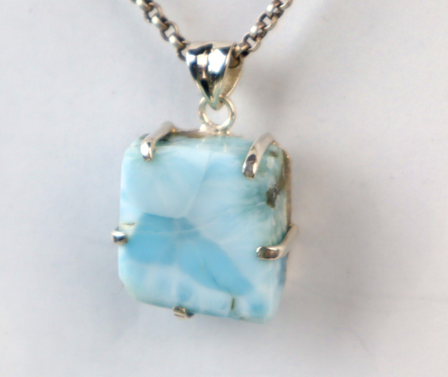 Sky Blue Larimar slice 925 Sterling Silver Pendant 34mm – photo 4
