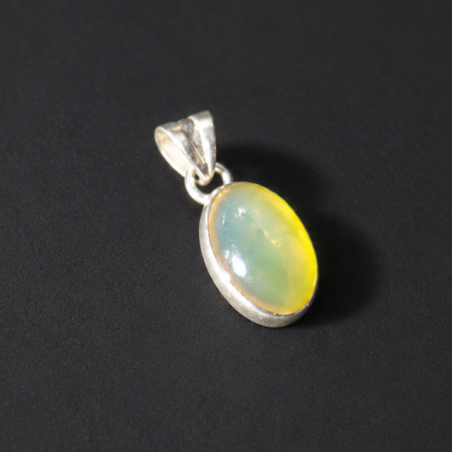Hand finished light blue Dominican amber sterling silver pendant 23mm