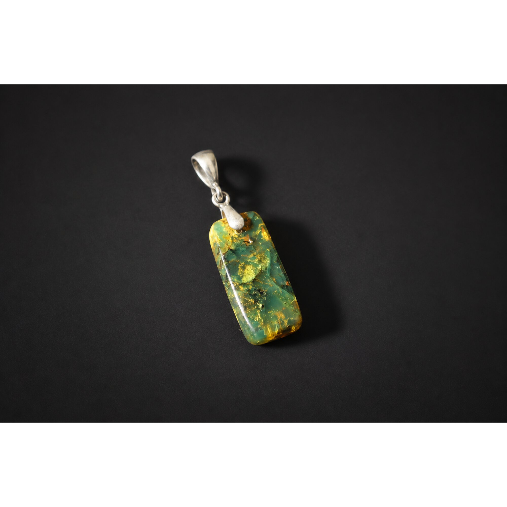 Genuine handcrafted green blue Dominican amber sterling silver pendant 35mm – photo 6