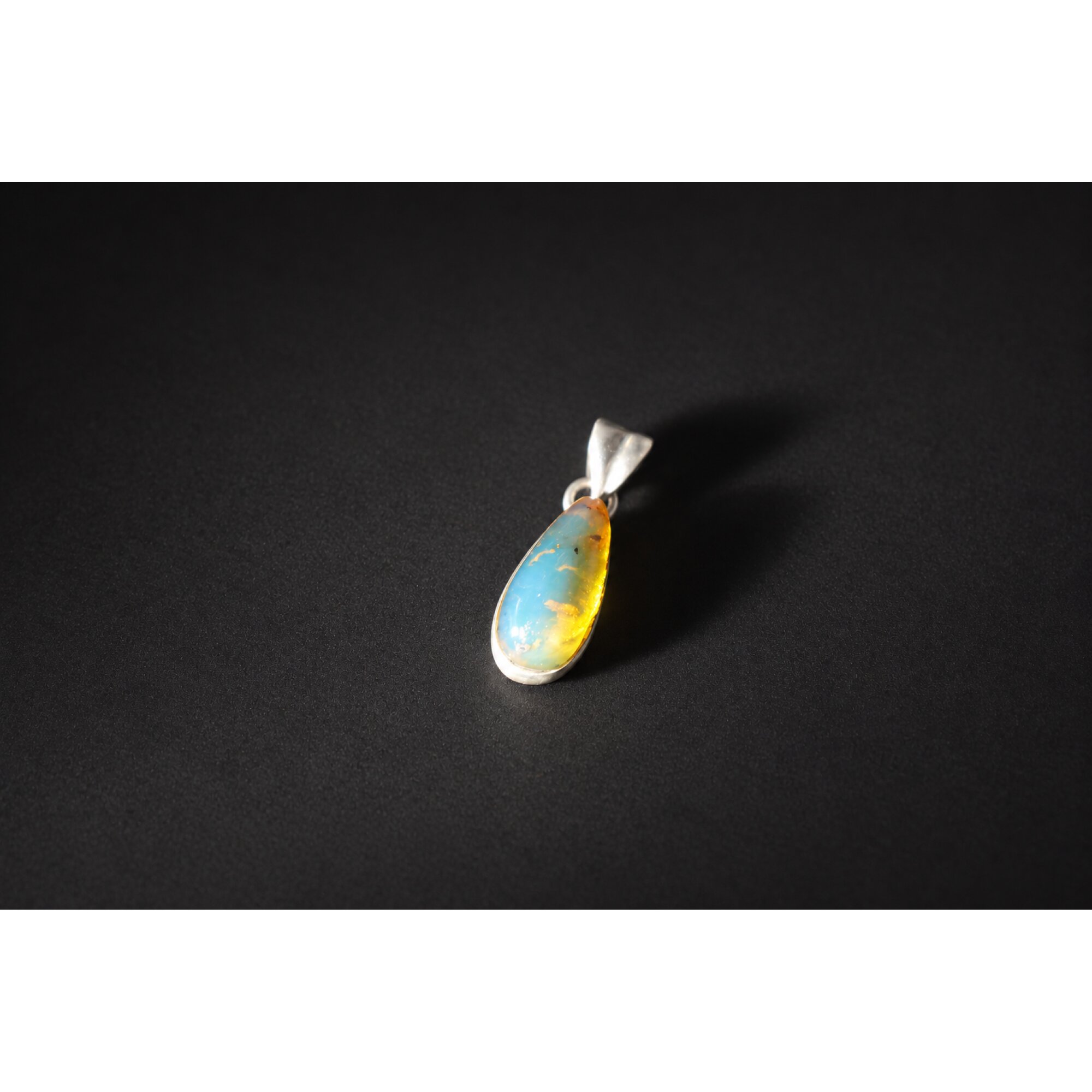 Handcrafted sky blue Dominican amber sterling silver pendant 27.5mm – photo 7