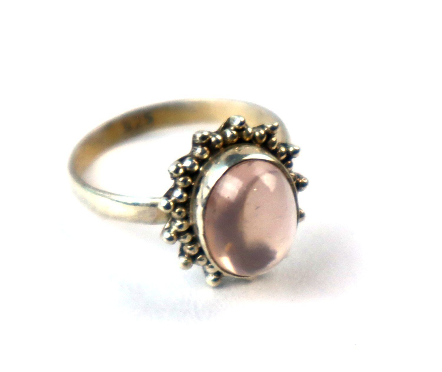 Authentic Beautiful Pink Rose Quartz 925 Sterling Silver Oval Ring US#7 1/2 – photo 4