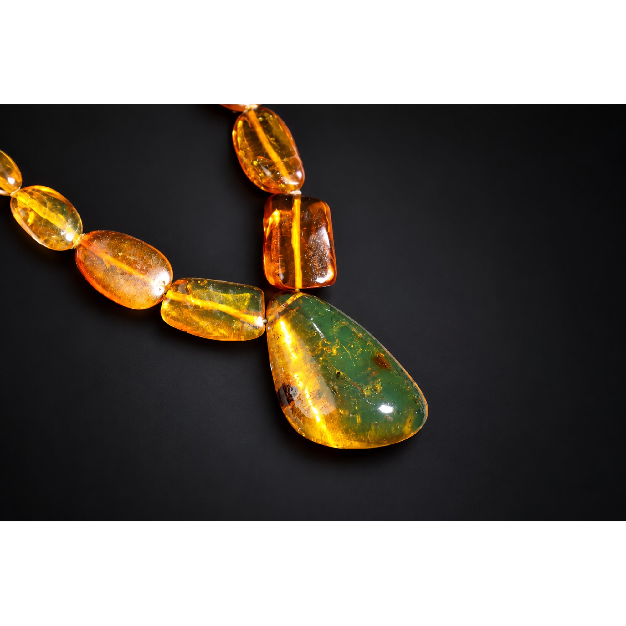 Real green orange Dominican amber sterling silver necklace 18.9in – photo 3
