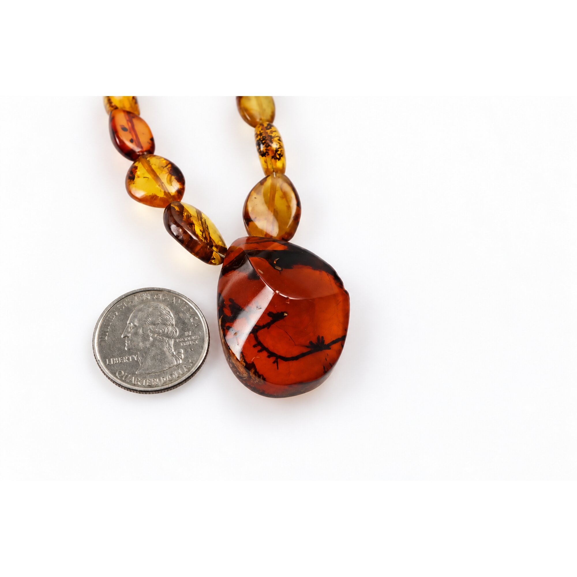 Skilled craftsmanship orange red Dominican amber sterling silver necklace 19.7in – photo 15