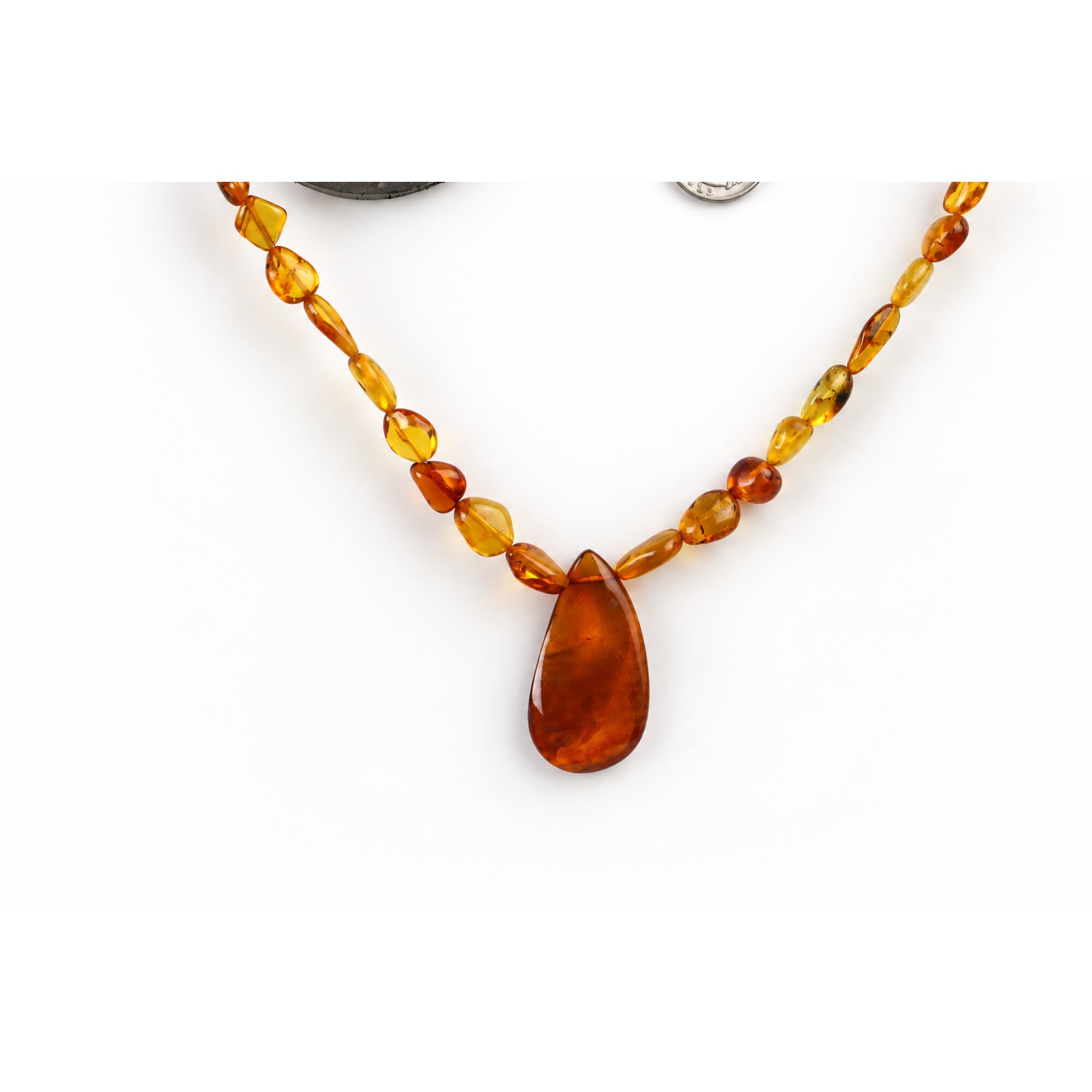 Skilled craftsmanship orange red Dominican amber sterling silver necklace 18.9in – photo 6