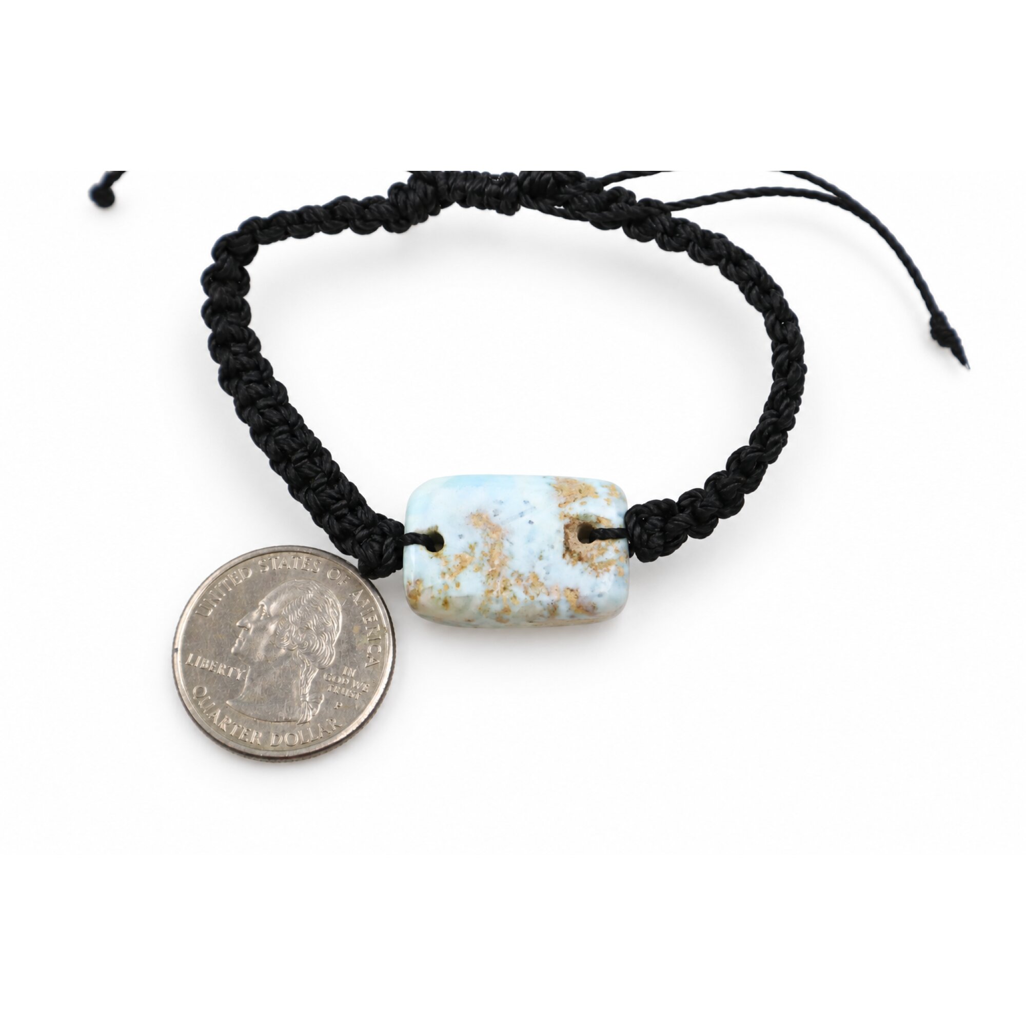 Artisan made cafe blue Dominican Larimar macrame bracelet 24mm – photo 2