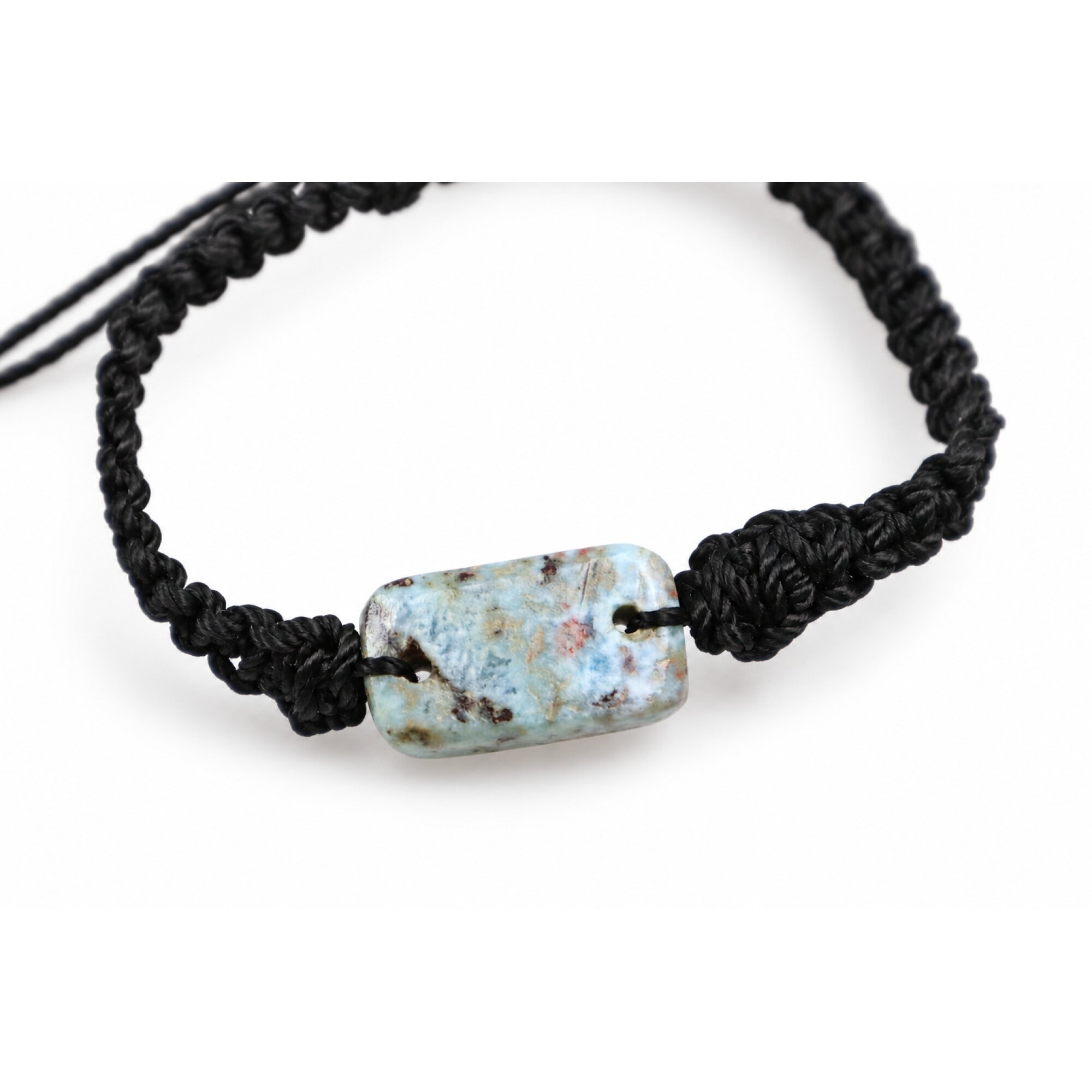 Carefully handmade cafe blue Dominican Larimar macrame bracelet 22mm – photo 2