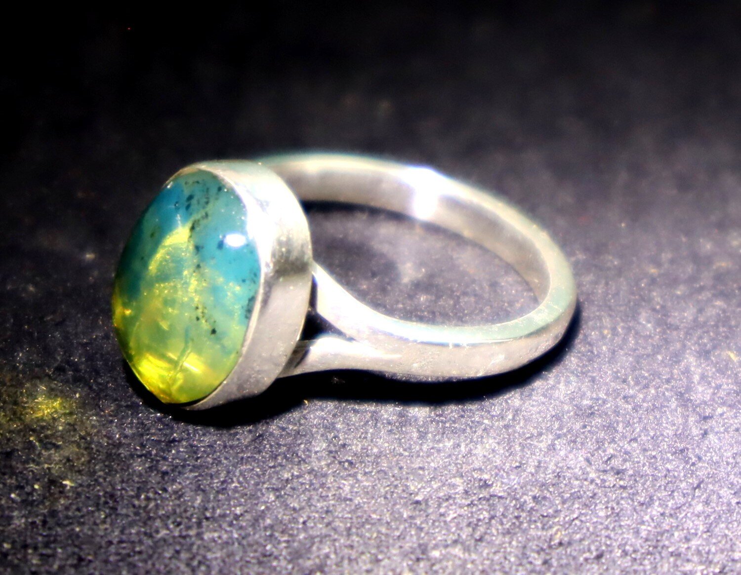 Exquisite Natural Clear Ocean Blue Amber .925 Sterling Silver Ring #6 – photo 5