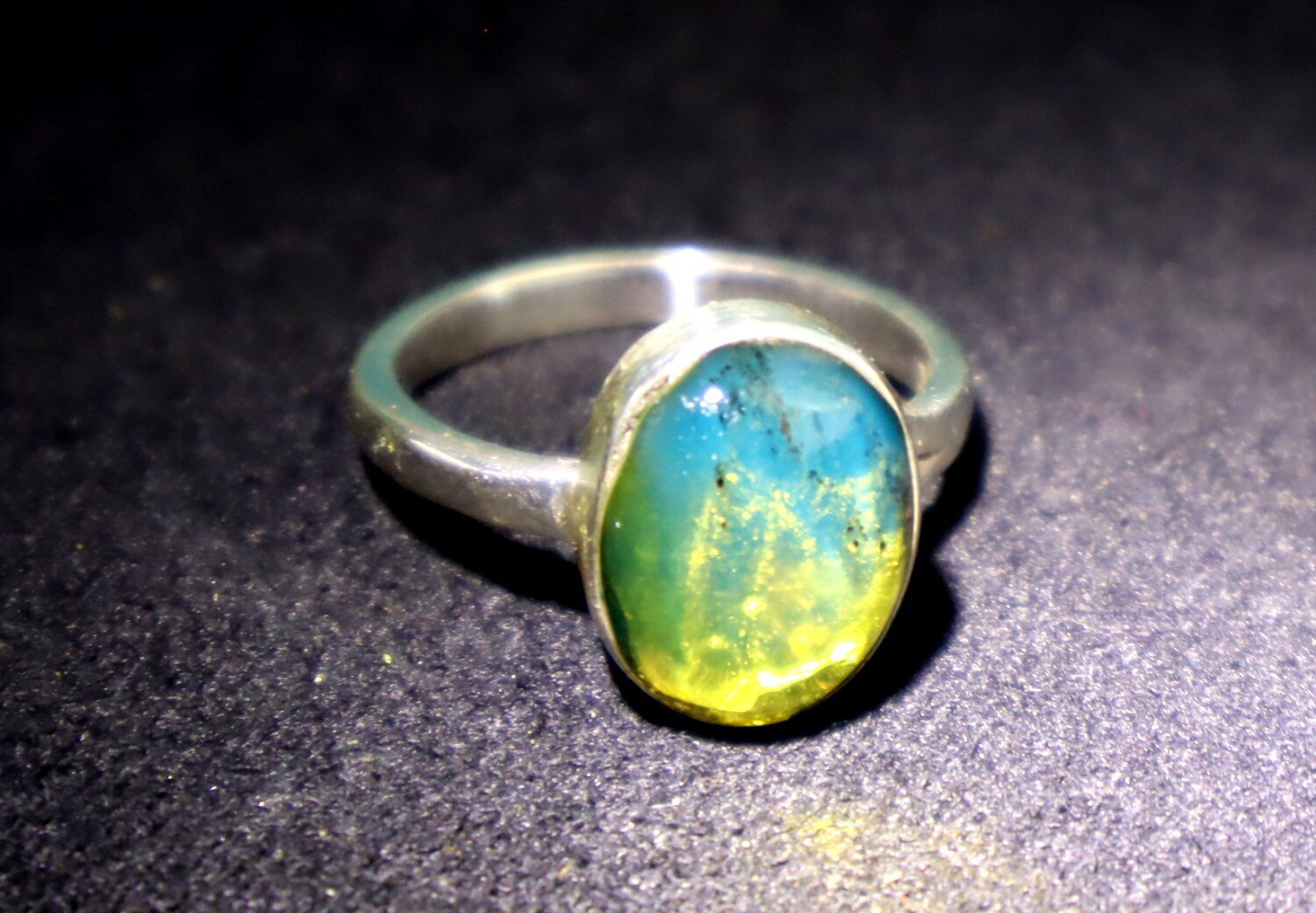 Exquisite Natural Clear Ocean Blue Amber .925 Sterling Silver Ring #6 – photo 7