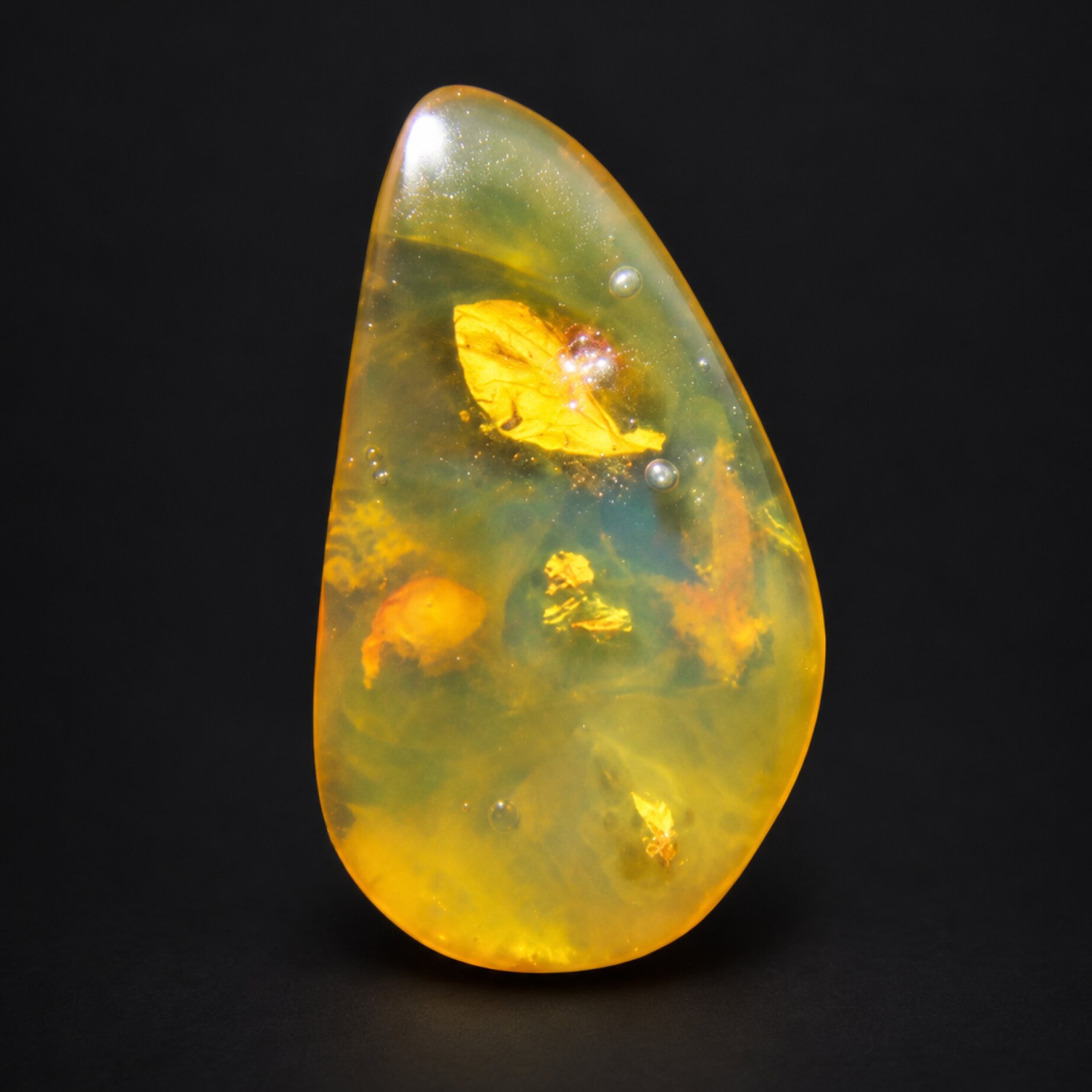 Natural green yellow polished Dominican amber
