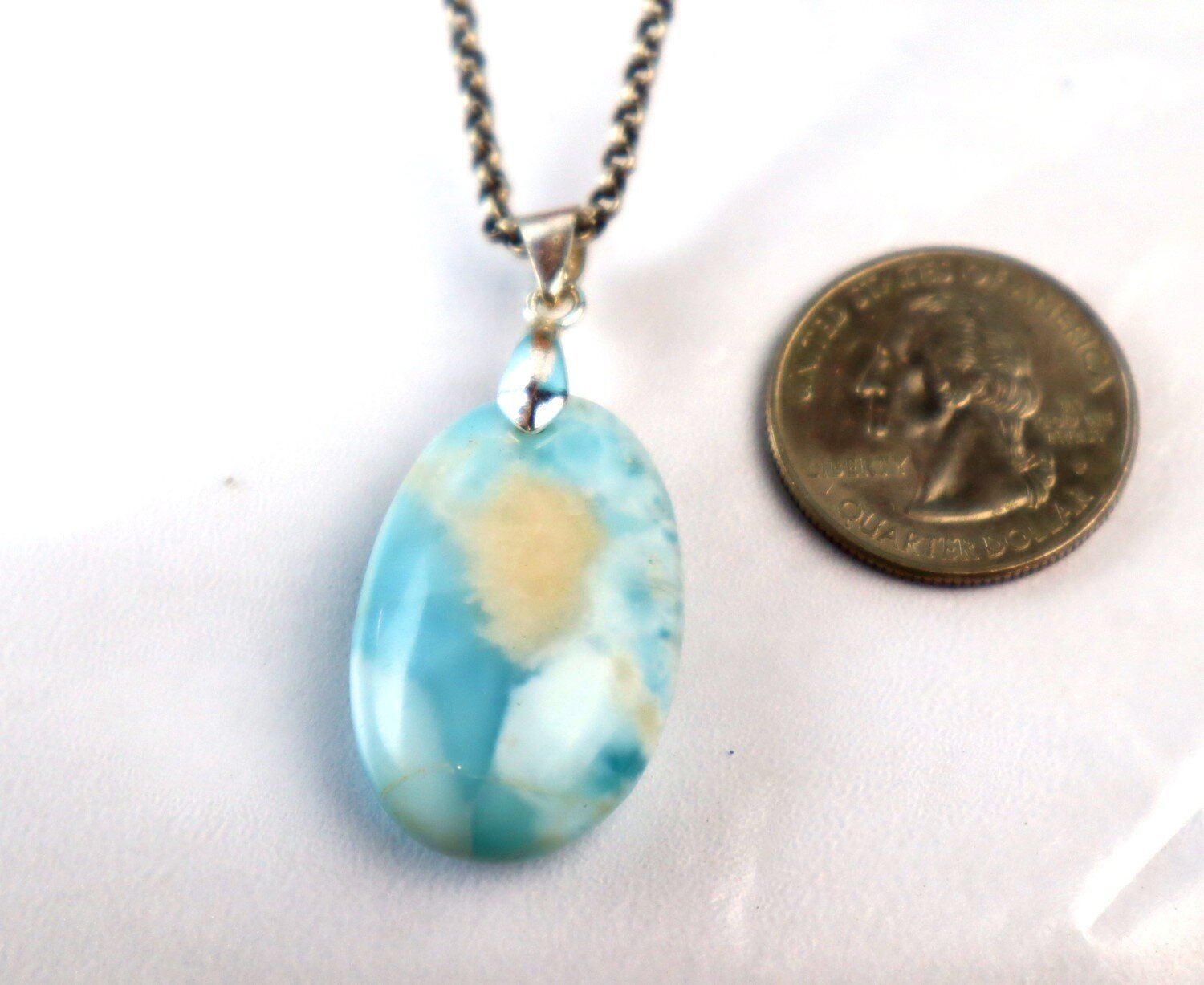 1.8 Inch 11g Genuine Dominican light Blue LARIMAR Oval Pendant 925 Silver – photo 7