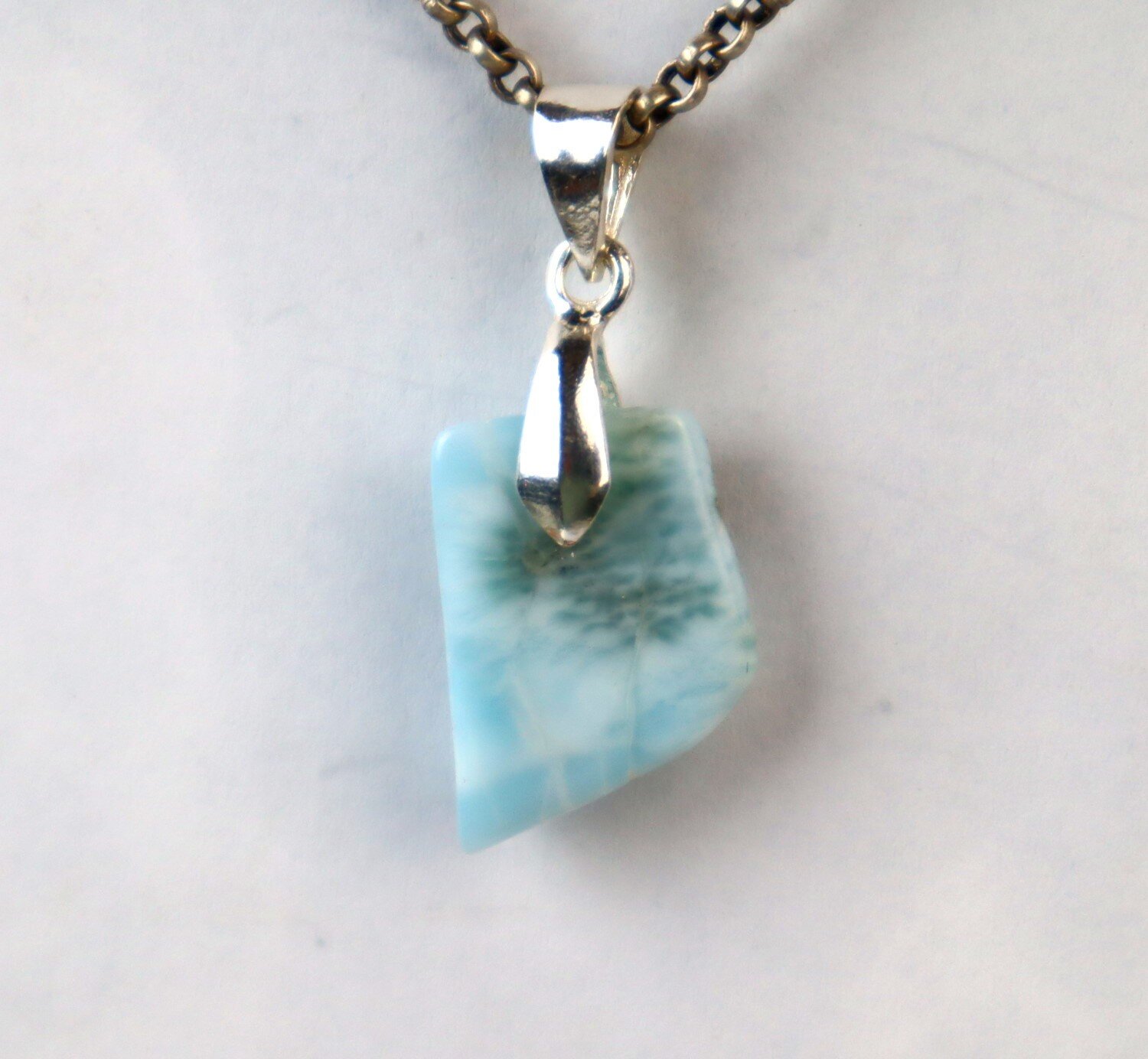 Beautiful Natural Light Blue Larimar .925 Sterling Silver Pendant 33mm – photo 7