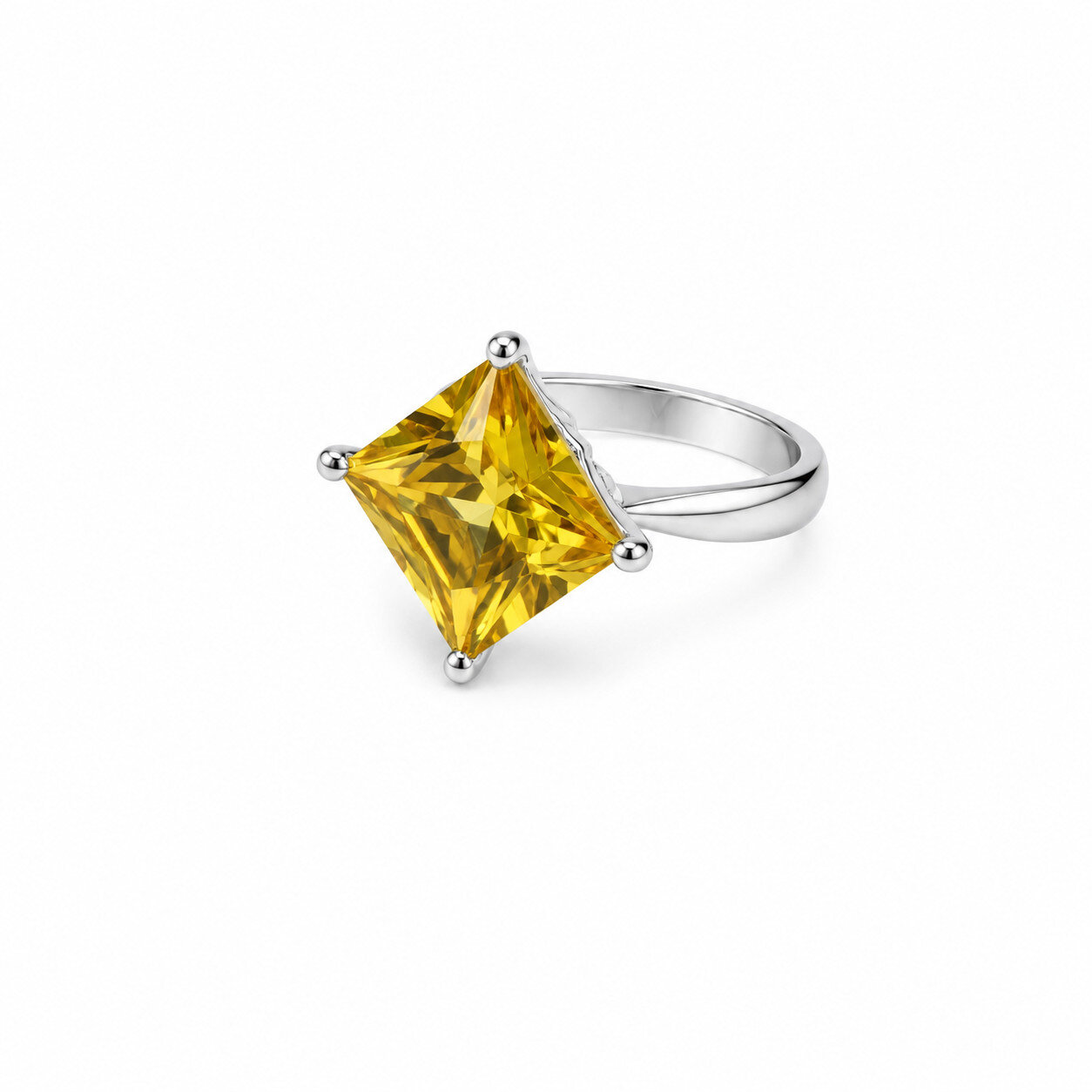 Genuine Authentic Yellow Cubic Zirconia 925 Sterling Silver Ring US#8 3/4 – photo 3