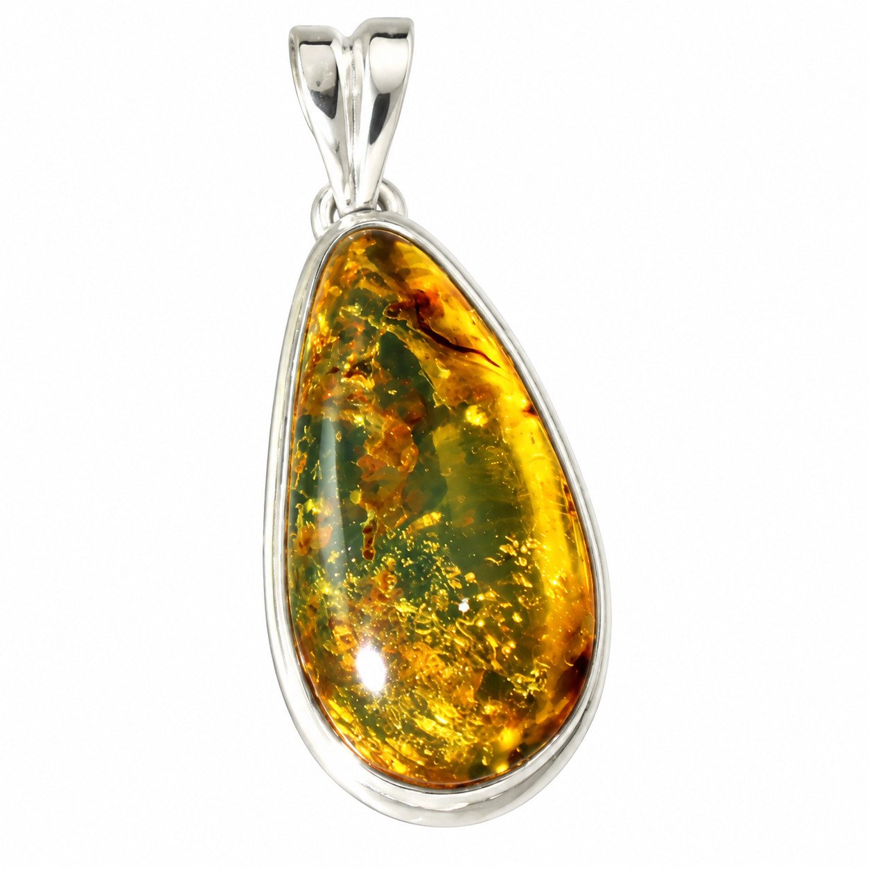 Studio made olive green Dominican amber sterling silver pendant 1.1g – photo 3