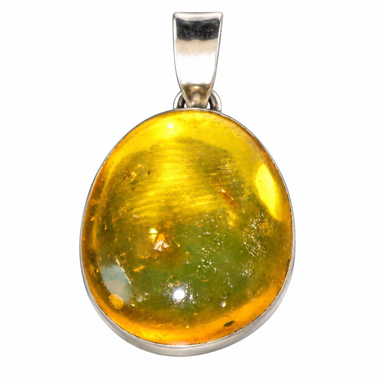 Boutique crafted yellow green Dominican amber sterling silver pendant 4g – photo 3