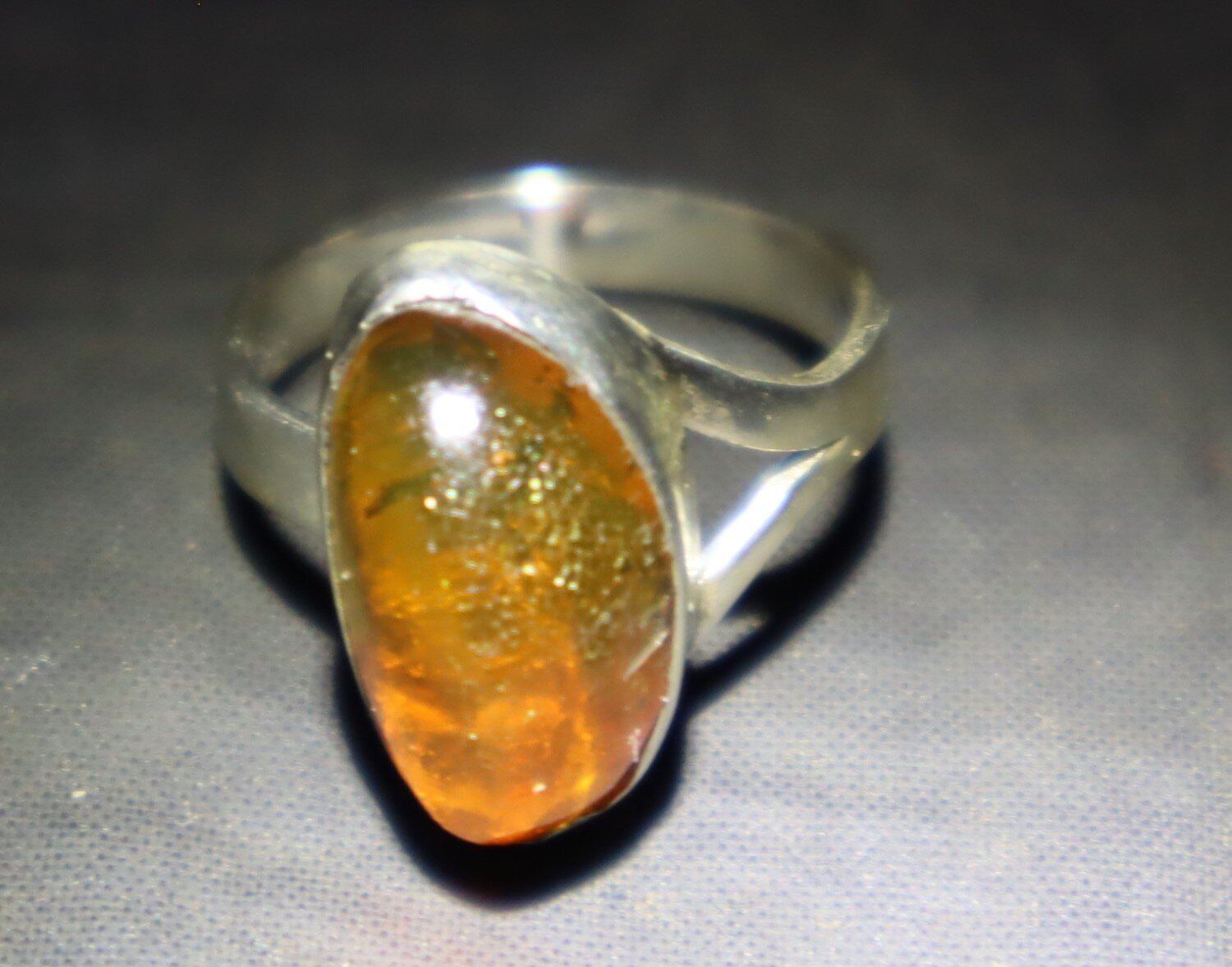 Natural Clear Light Orange Amber .925 Sterling Silver Ring #6 free resizing – photo 11