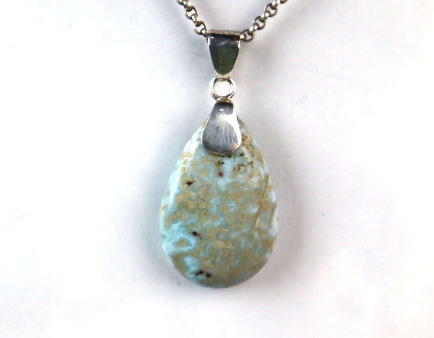 Beautiful Natural Ocean Blue Larimar .925 Sterling Silver Pendant 47mm – photo 6
