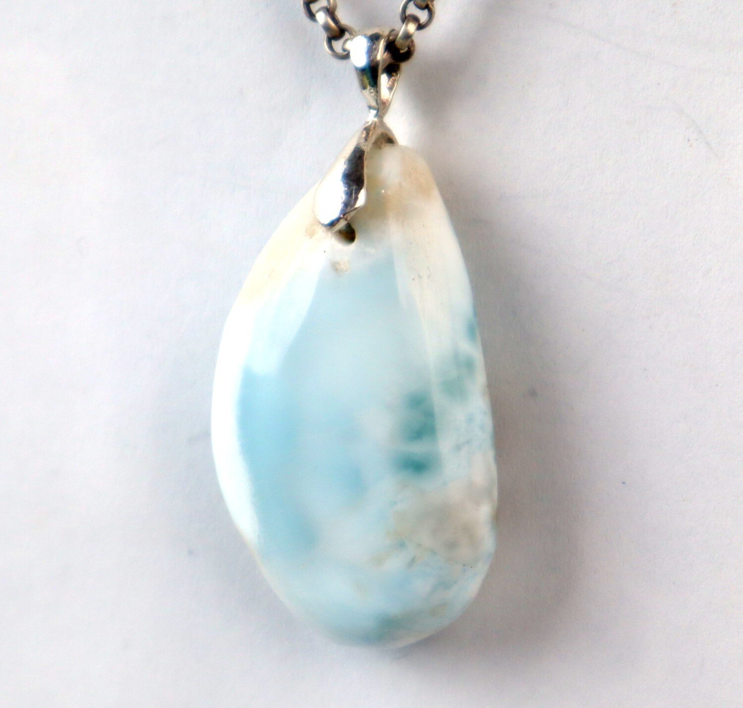 Genuine Authentic Sea Blue Larimar 925 Sterling Silver Freeform Pendant 44mm – photo 6