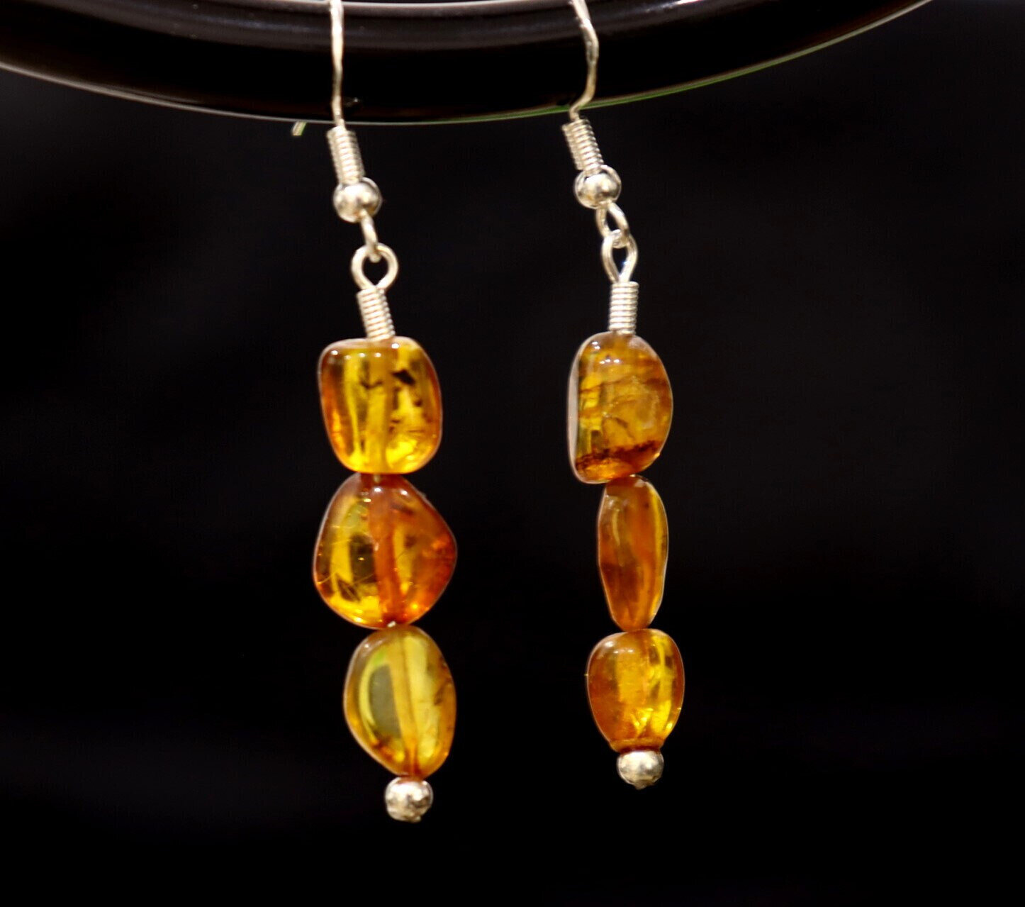 Charming Design Natural Clear Orange Yellow Amber Silver Earrings 2 1/4inch – photo 3