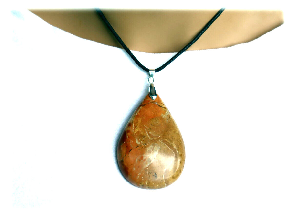 3 inch Natural Orange Red Jasper Pendant 80mm free leather necklace