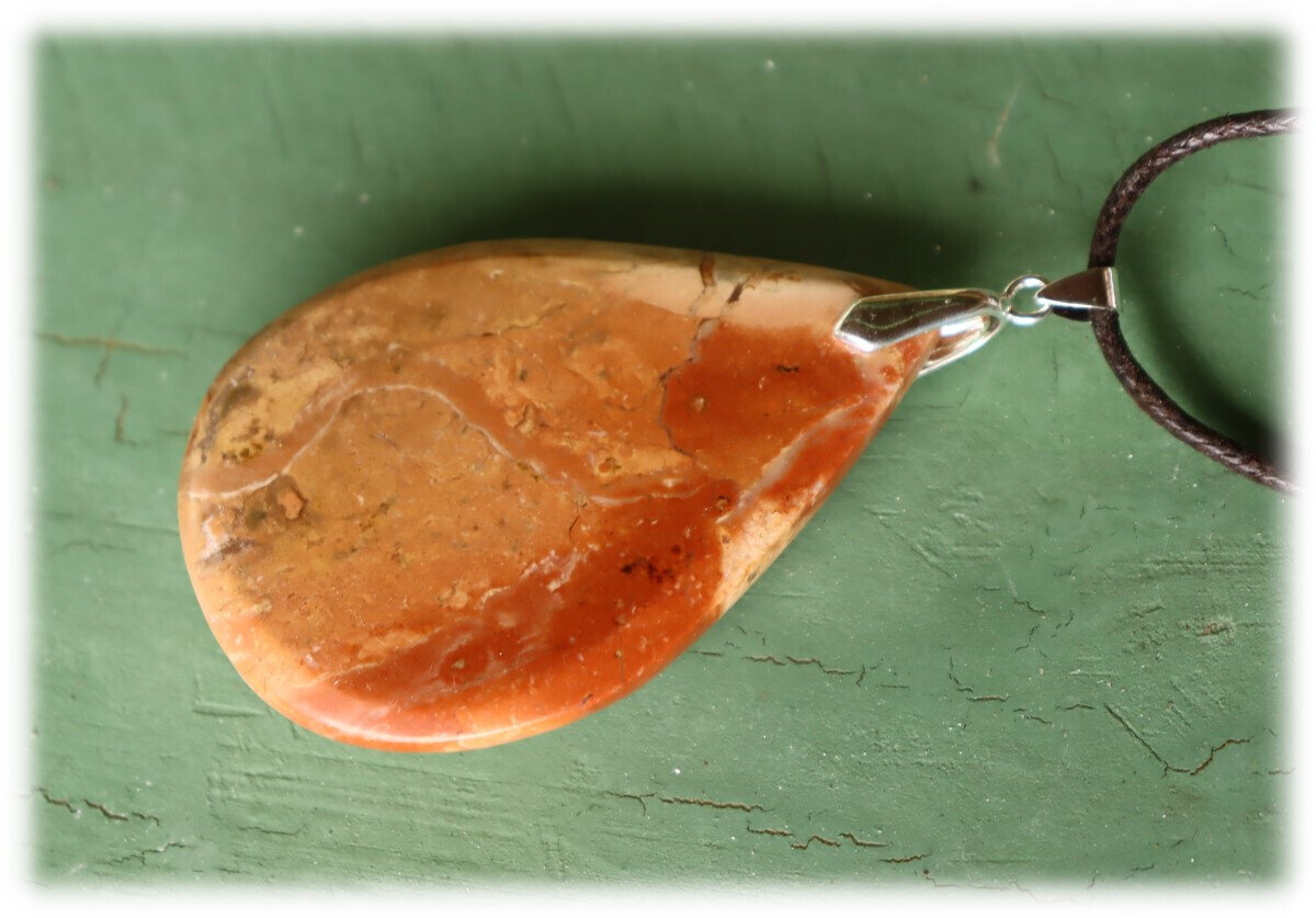 3 inch Natural Orange Red Jasper Pendant 80mm free leather necklace – photo 12