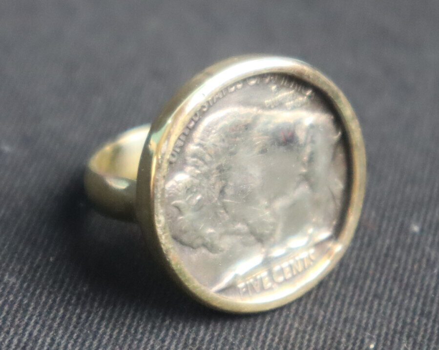 US 1937 Buffalo Nickel Five Cents Coin Ring Bronze Frame #6 free resizing 21mm – photo 4
