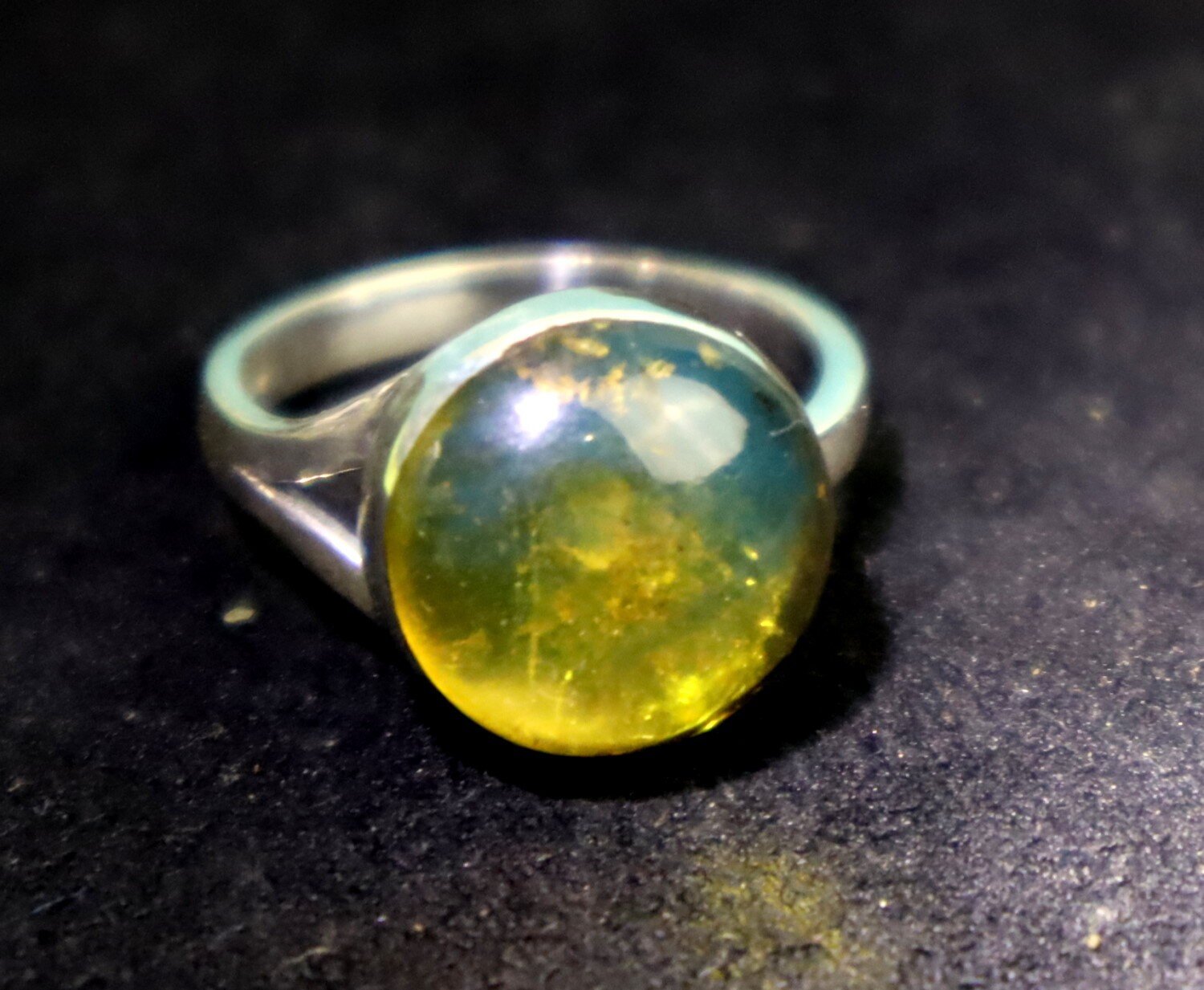 Lovely Natural Clear Yellow Blue Amber .925 Sterling Silver Ring #6 – photo 5