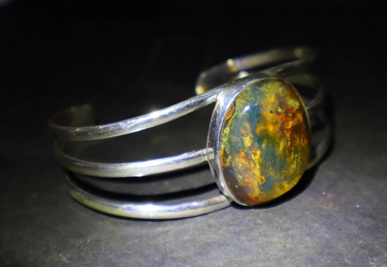 Natural Clear Green Blue Amber solid .925 Sterling Silver Cuff Bangle 7inch – photo 12