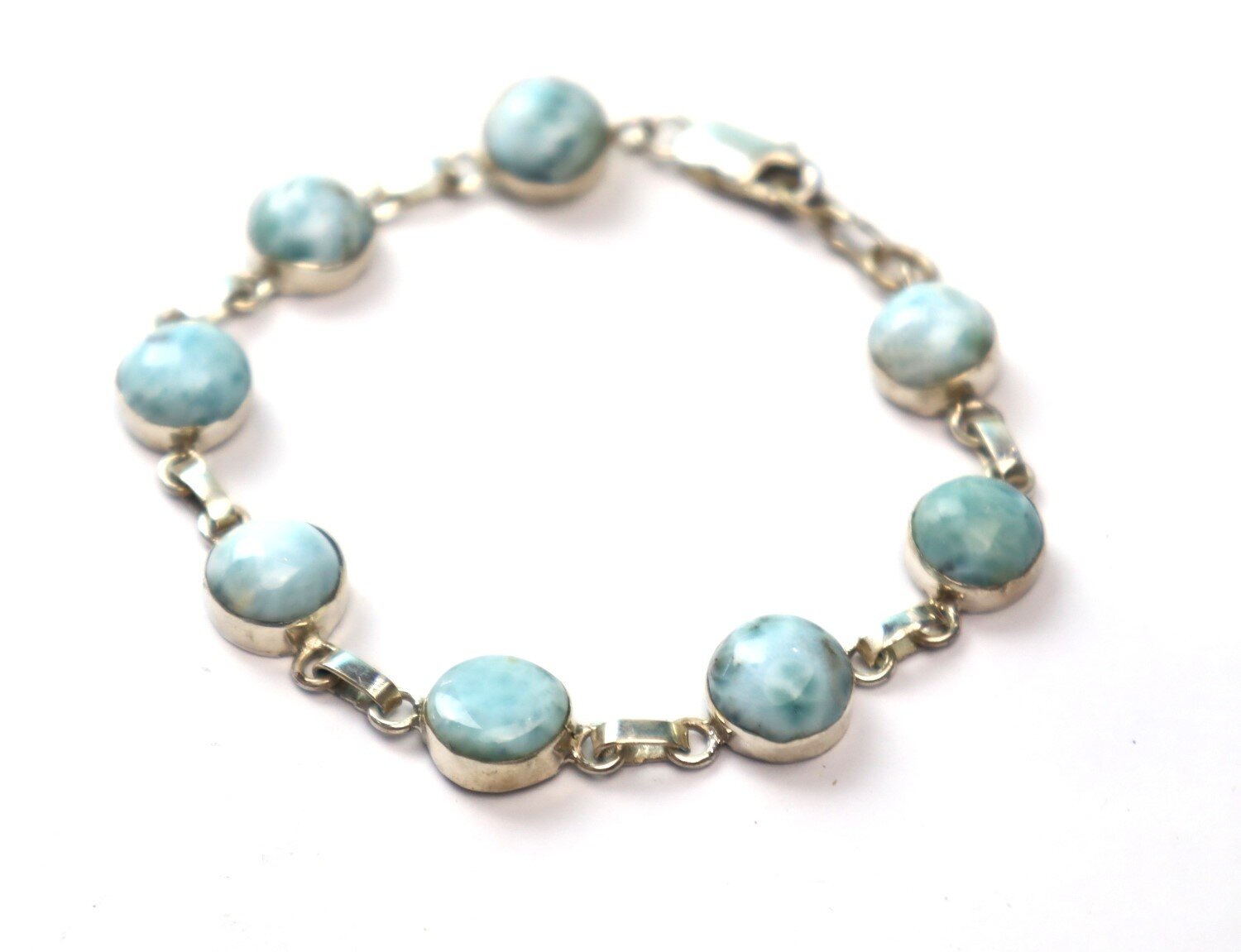 Lovely Natural Sky Blue Larimar .925 Sterling Silver Bracelet 8inch – photo 5