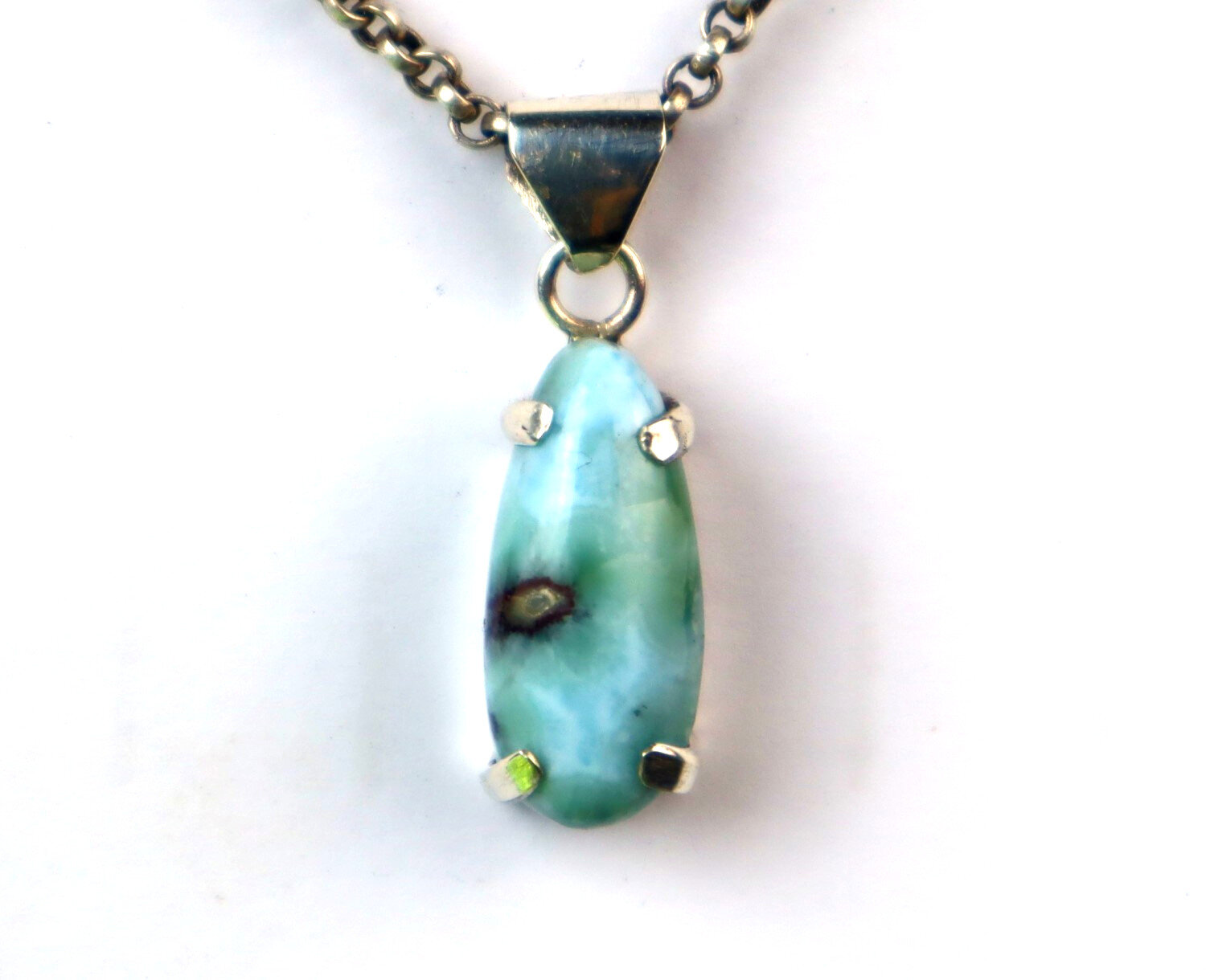 Beautiful Natural Ocean Blue Larimar .925 Sterling Silver Pendant 32mm – photo 5