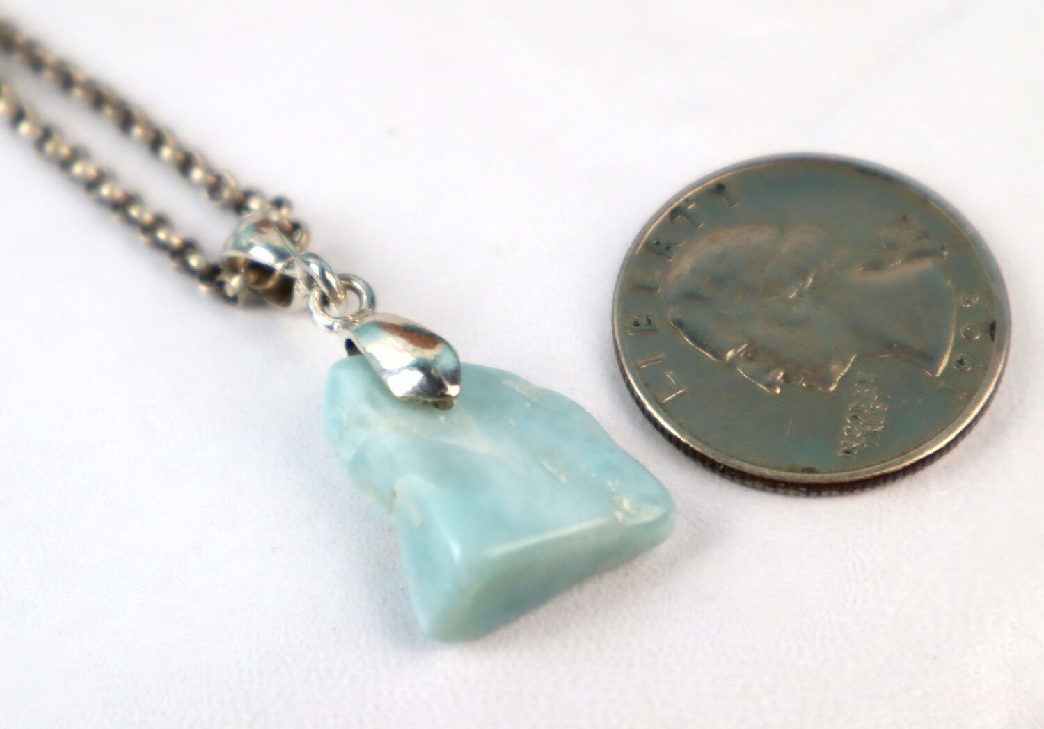 Lovely Natural Sky Blue Larimar .925 Sterling Silver Pendant 34mm – photo 4