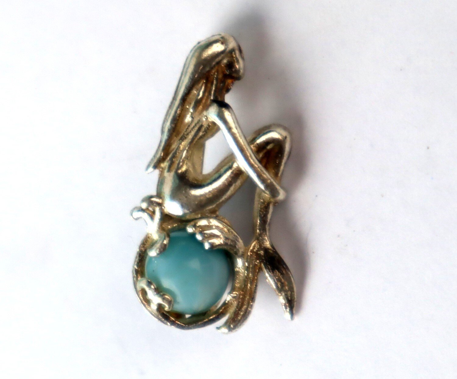 Lovely Natural Sky Blue Larimar .925 Sterling Silver Nixe Mermaid Pendant 27mm – photo 4