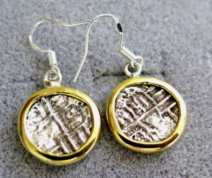 SPAIN COLONIAL PIRATE Atocha Shipwreck COIN .925 STERLING SILVER EARRINGS 1.3" – photo 2