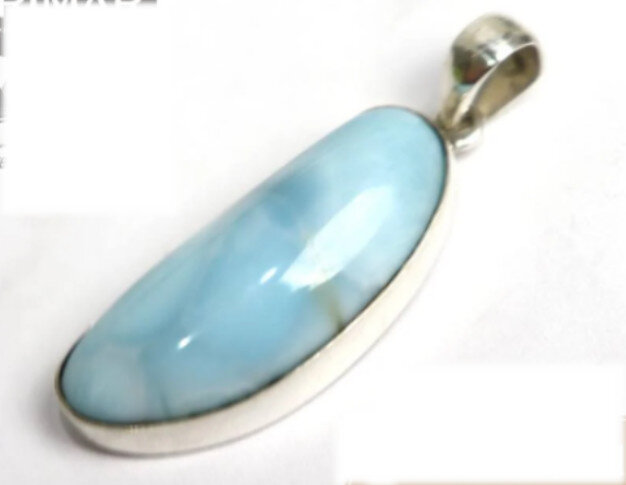 Impressive Natural Sky Blue Larimar .925 Sterling Silver Pendant 46mm – photo 3