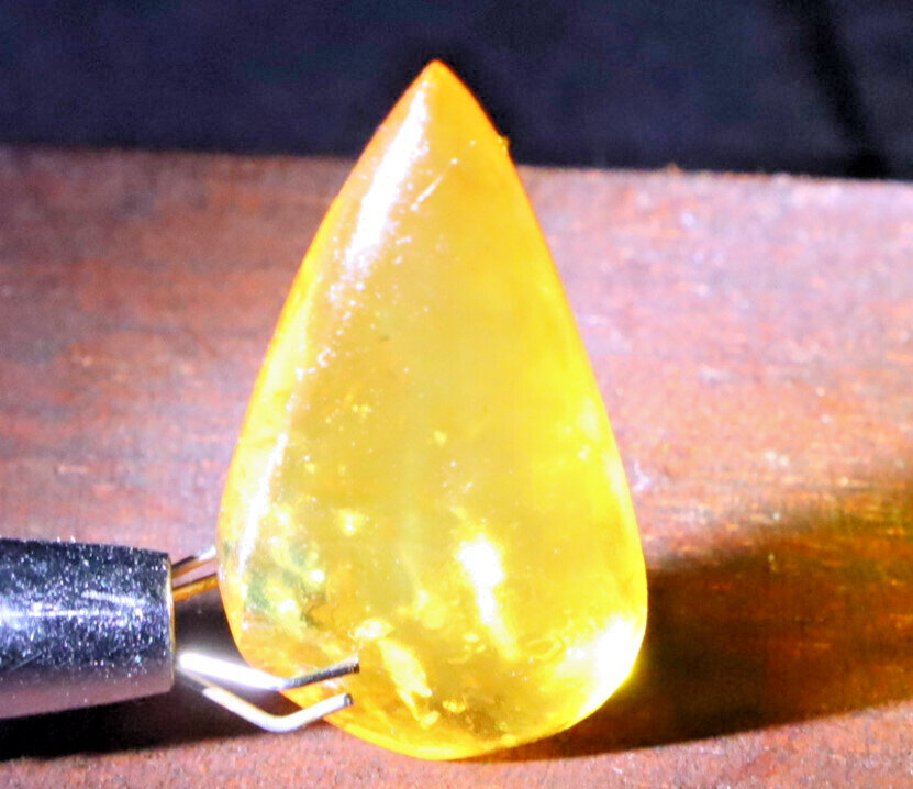 Lovely Nat. Crystal Clear Yellow Amber Polished Pendant Stone 29mm free drilling