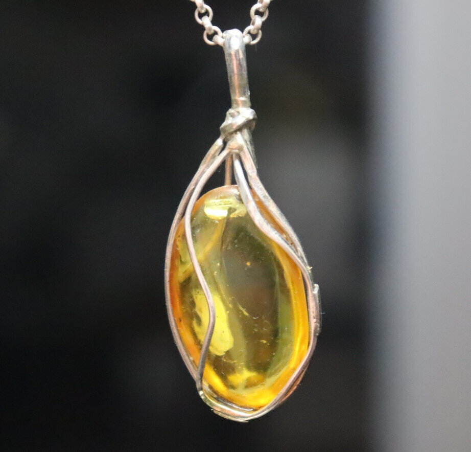 Handcrafted Natural Clear Light Green Amber .925 Sterling Silver Pendant 55mm – photo 3