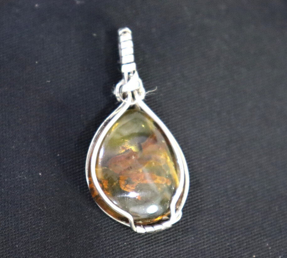 Handcrafted Natural Clear Green Amber wired .925 Sterling Silver Pendant 45mm – photo 4