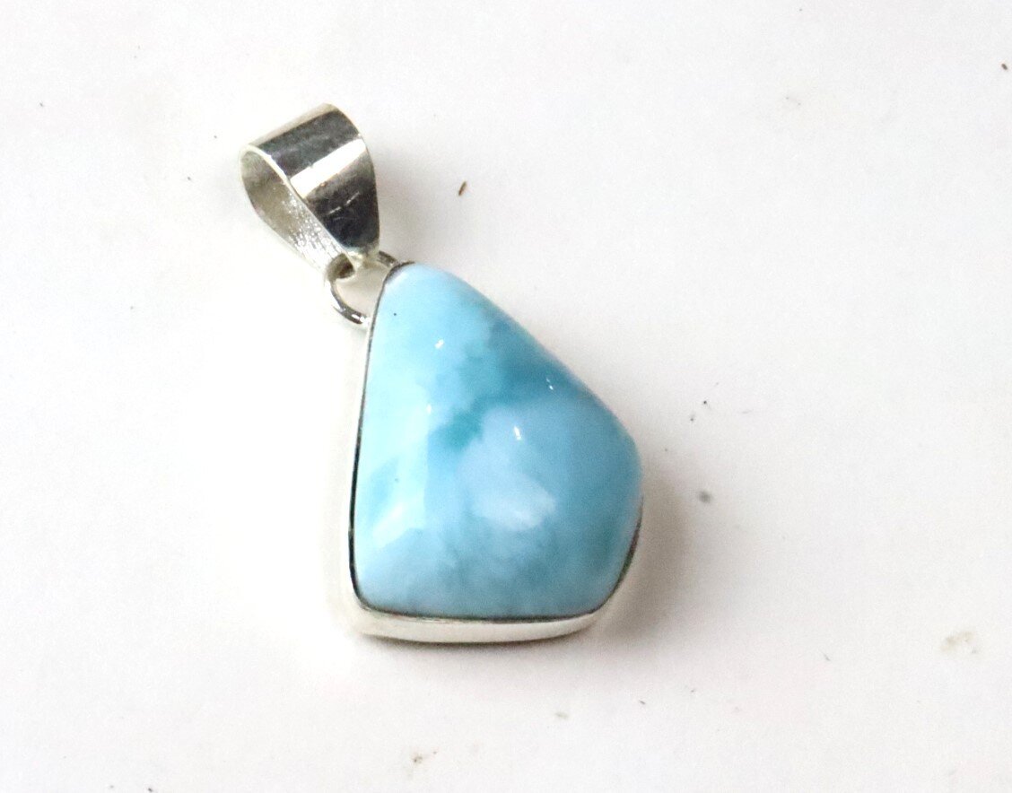 Charming Design Natural Sky Blue Larimar .925 Sterling Silver Pendant 32mm – photo 5