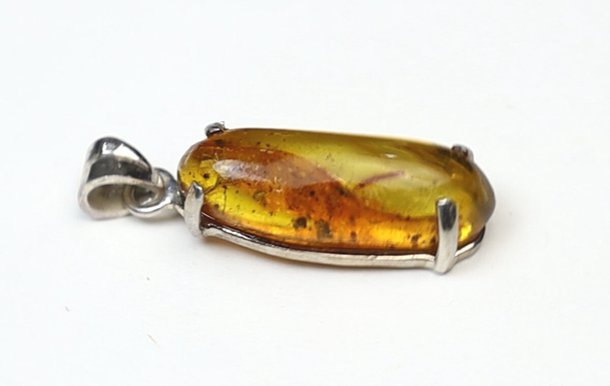 Impressive Inclusions Natural Clear Deep Yellow Amber 925 Sterling Silver Pendant – photo 4