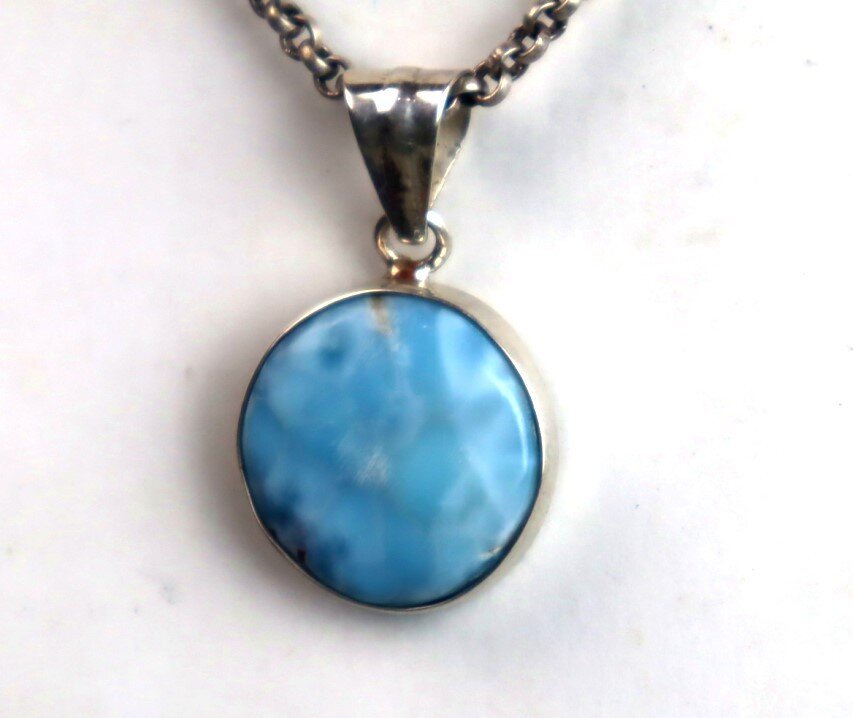 Charming Design Natural Volcanic Blue Larimar .925 Sterling Silver Pendant 30mm – photo 4