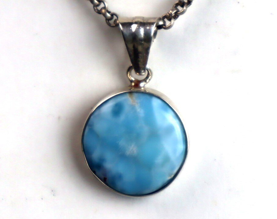 Charming Design Natural Volcanic Blue Larimar .925 Sterling Silver Pendant 30mm – photo 6