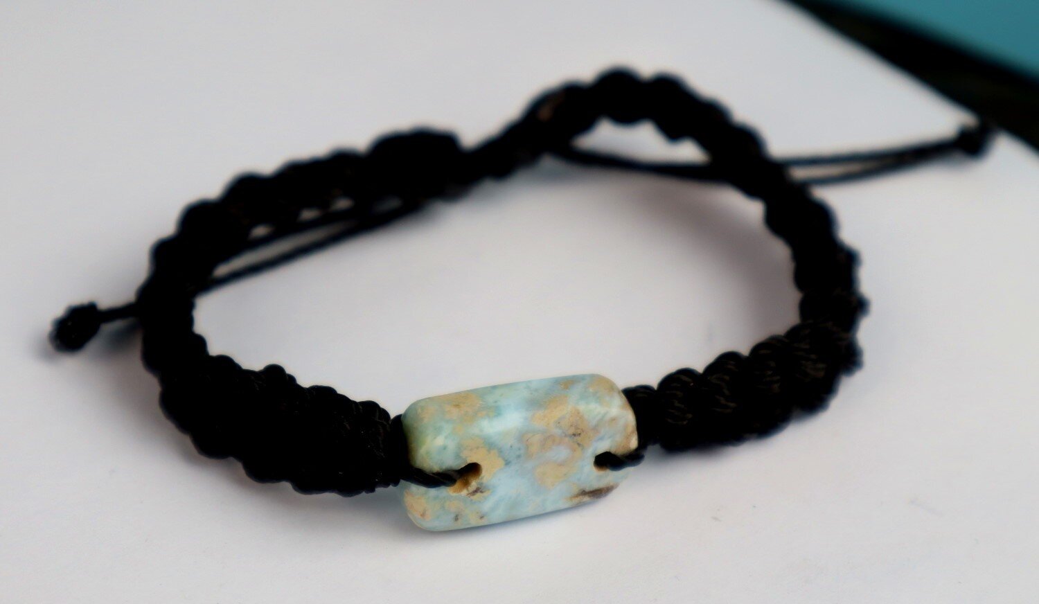 Rarest Natural Ocean Blue Larimar Bracelet Wristband adjustable Macrame cord – photo 4