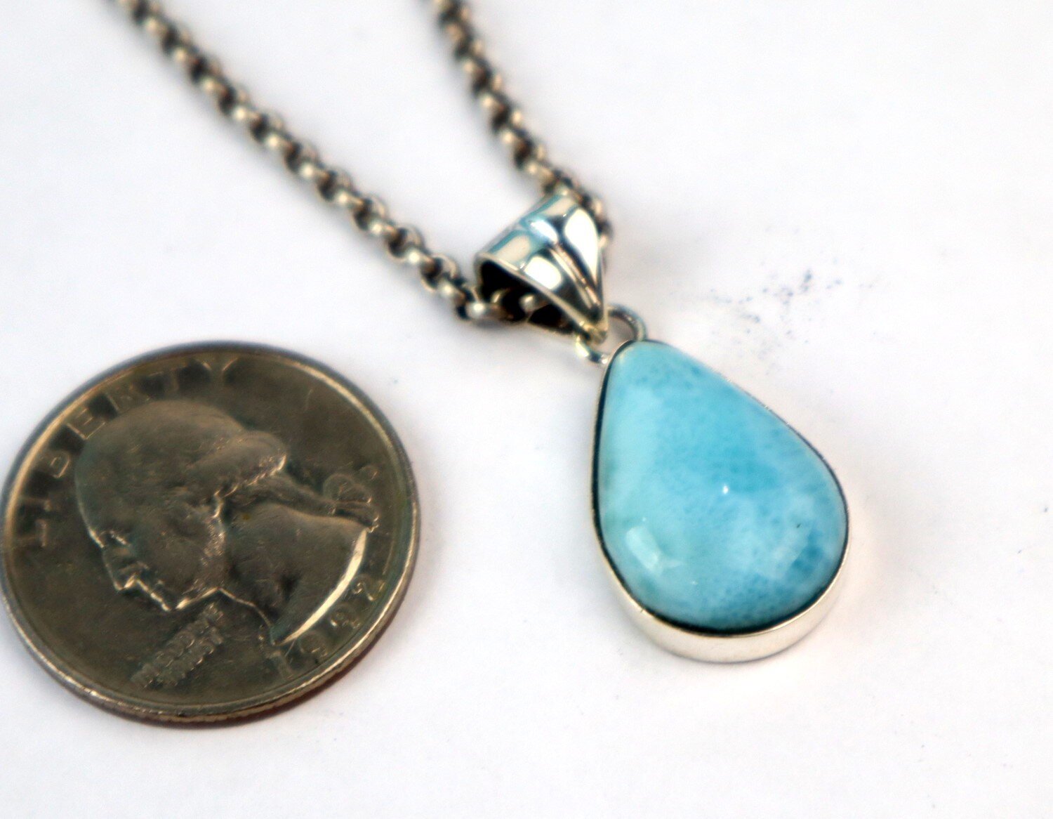 Charming Design Natural Sky Blue Larimar .925 Sterling Silver Pendant 32mm – photo 4