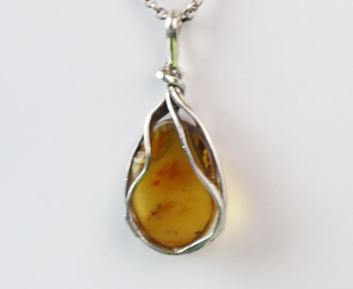 Handcrafted Natural Clear Orange Yellow Amber .925 Sterling Silver Pendant 48mm – photo 7