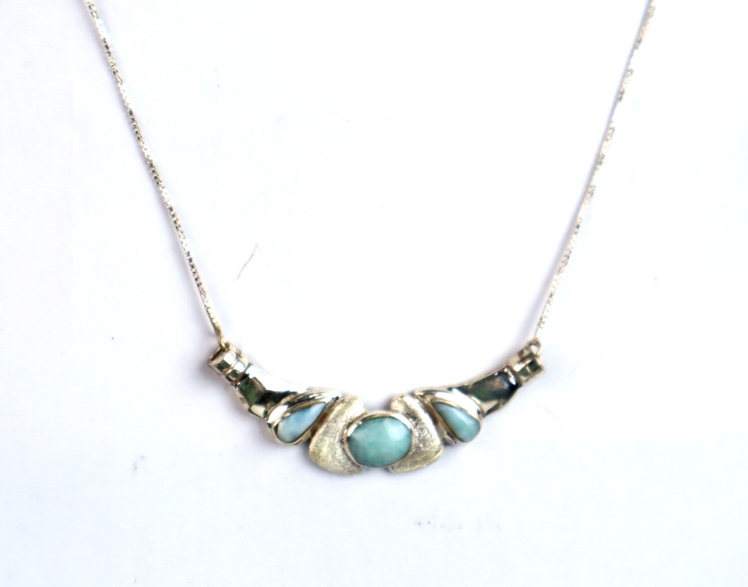 Excellent Natural Light Blue Larimar .925 Sterling Silver Necklace 20inch – photo 6