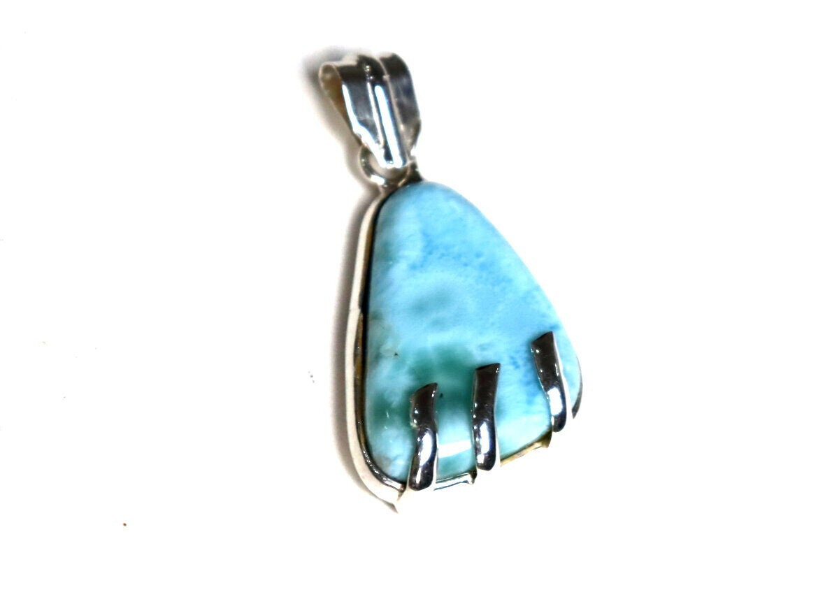 Charming Design Natural Ocean Blue Larimar .925 Sterling Silver Pendant 48mm – photo 4