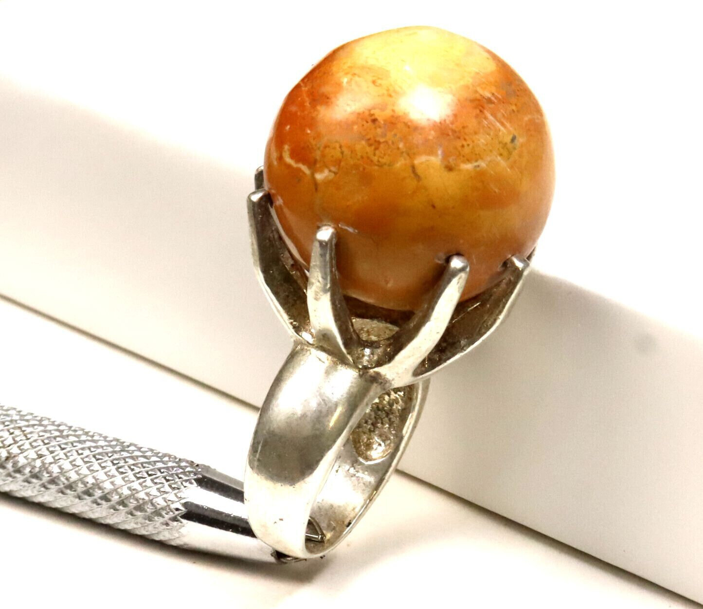 Natural Red Jasper Sphere Ball .925 Sterling Silver Ring #6.5 free Resizing – photo 3