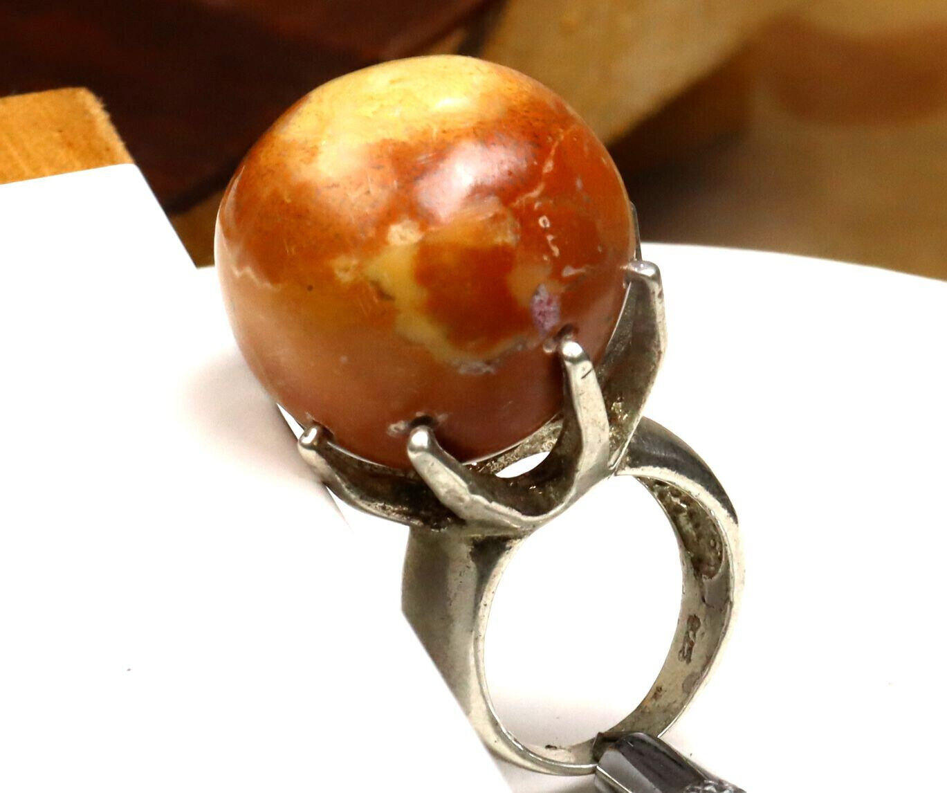 Natural Red Jasper Sphere Ball .925 Sterling Silver Ring #6.5 free Resizing – photo 4