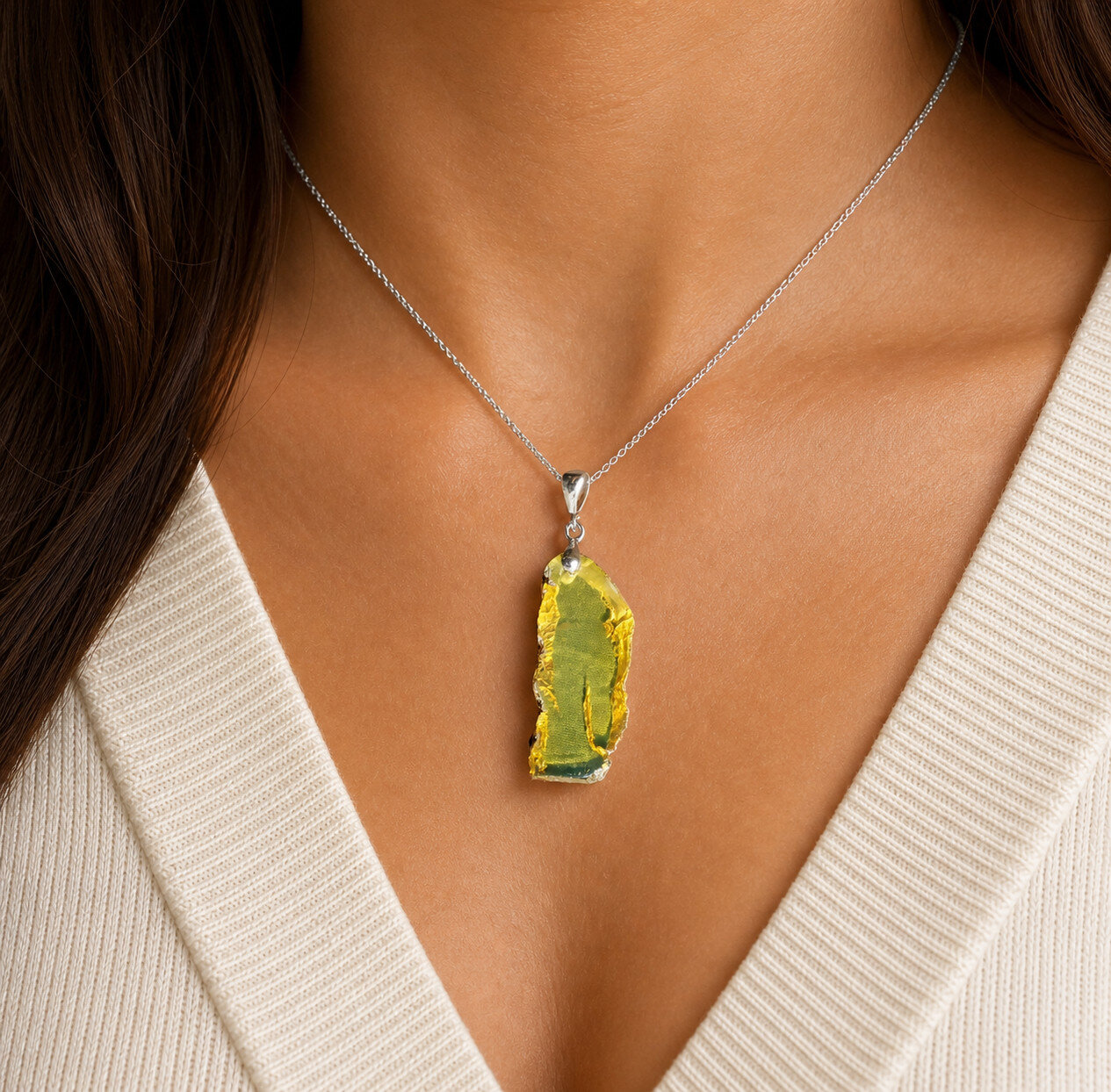 Natural Clear Light Green Amber .925 Sterling Silver Pendant 44mm
